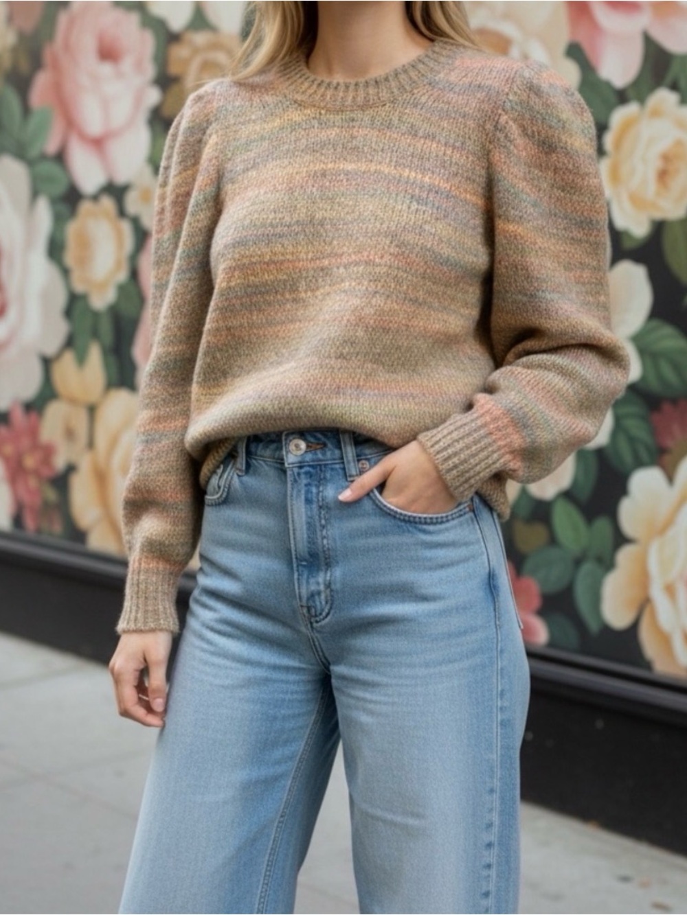 LoveShackFancy Aquarius Puff Sleeve Pullover~ Autumn Rainbow Medium wool blend